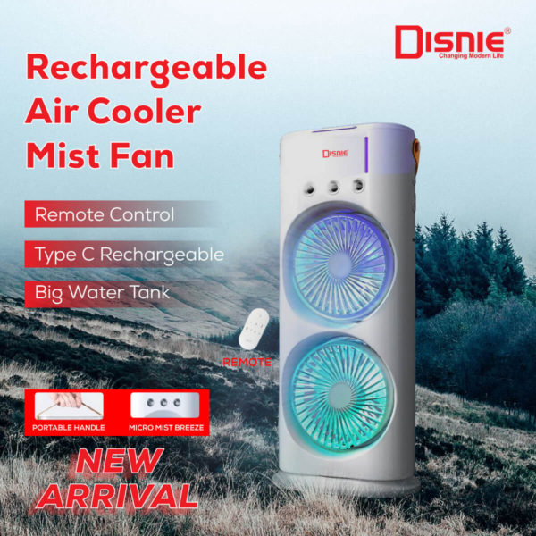 Disnie DRMF-63USB Rechargeable Double Head Portable Mini Air Cooling Mist Fan with Remote - Image 2